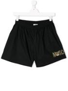 Moschino Kids Teen Leopard Logo Print Shorts - Black