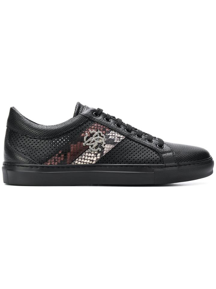 Roberto Cavalli Snake Panel Perforated Low-top Sneakers - Black