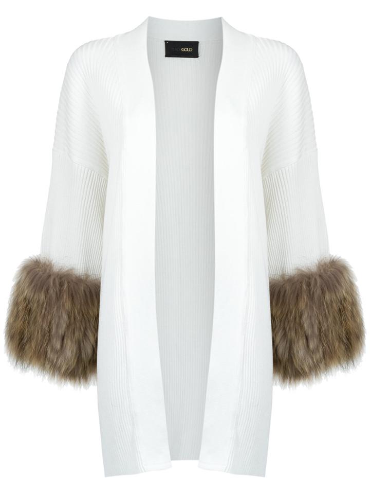 Andrea Bogosian Fur Trim Knit Cardigan - White
