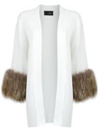 Andrea Bogosian Fur Trim Knit Cardigan - White