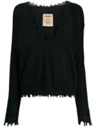 Uma Wang Frayed Hem V-neck Sweater - Black