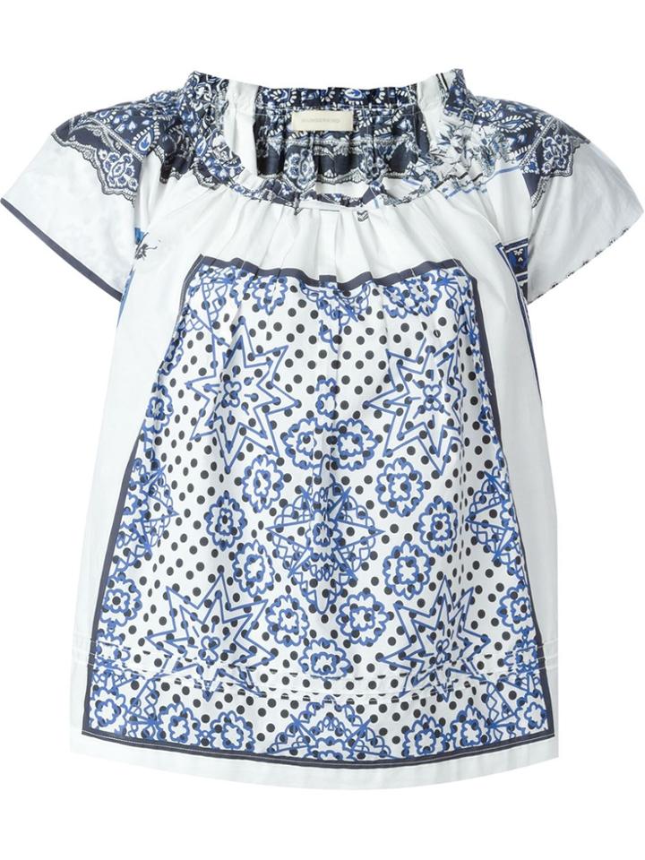 Wunderkind Square Print Blouse - Blue