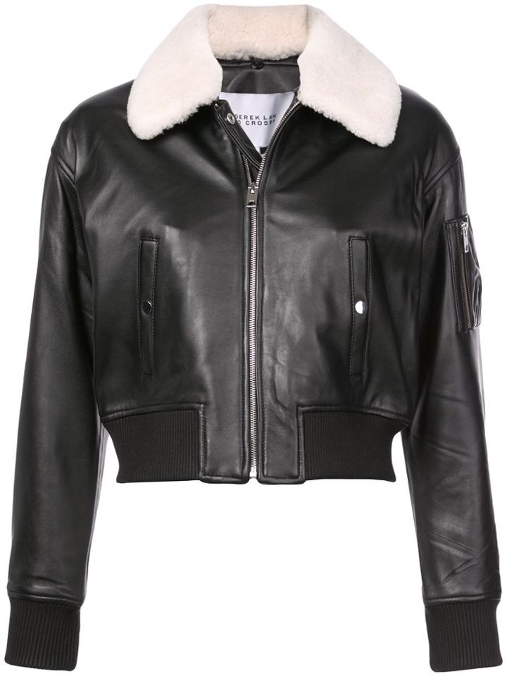 Derek Lam 10 Crosby Cropped Leather Flight Jacket With Shearling