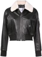 Derek Lam 10 Crosby Cropped Leather Flight Jacket With Shearling
