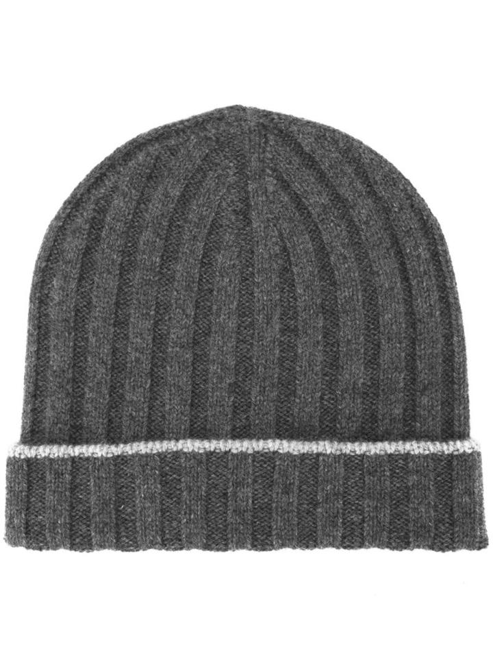 Brunello Cucinelli Cashmere Ribbed Beanie, Men's, Grey, Cashmere