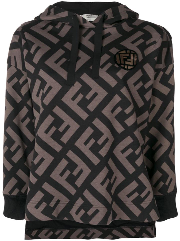 Fendi Ff Logo Printed Hoodie - Black