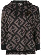 Fendi Ff Logo Printed Hoodie - Black