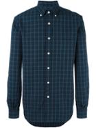 Mp Massimo Piombo Button Down Collar Black Watch Pattern Shirt, Men's, Size: 43, Blue, Cotton