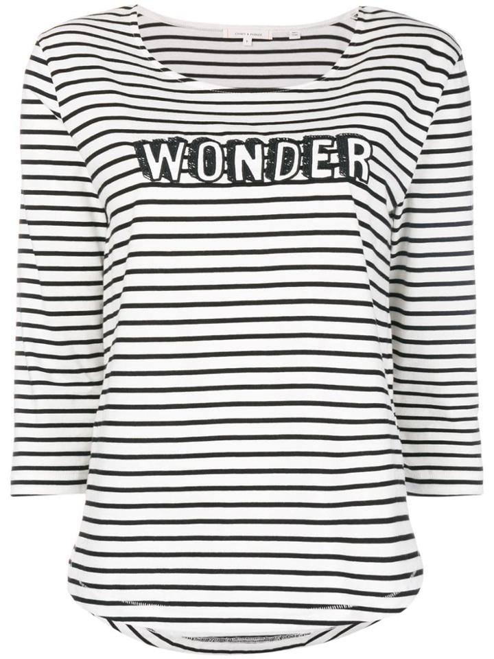 Chinti & Parker Slogan Striped Fitted Top - White