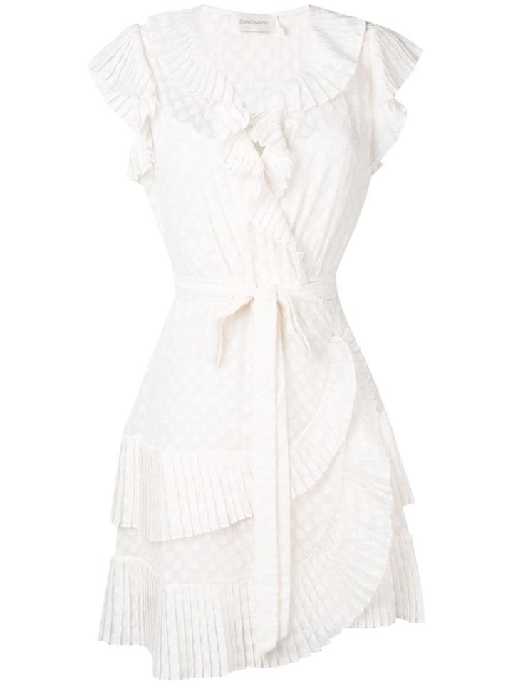 Zimmermann Plisse Mini Wrap Dress - Neutrals