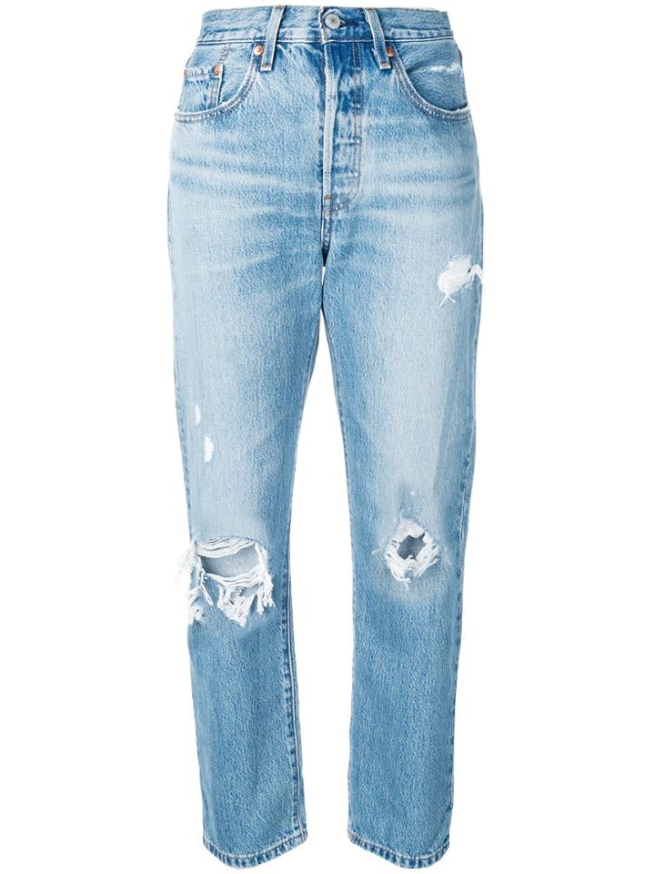 Levi's High-waisted Ripped Straight Jeans - Blue