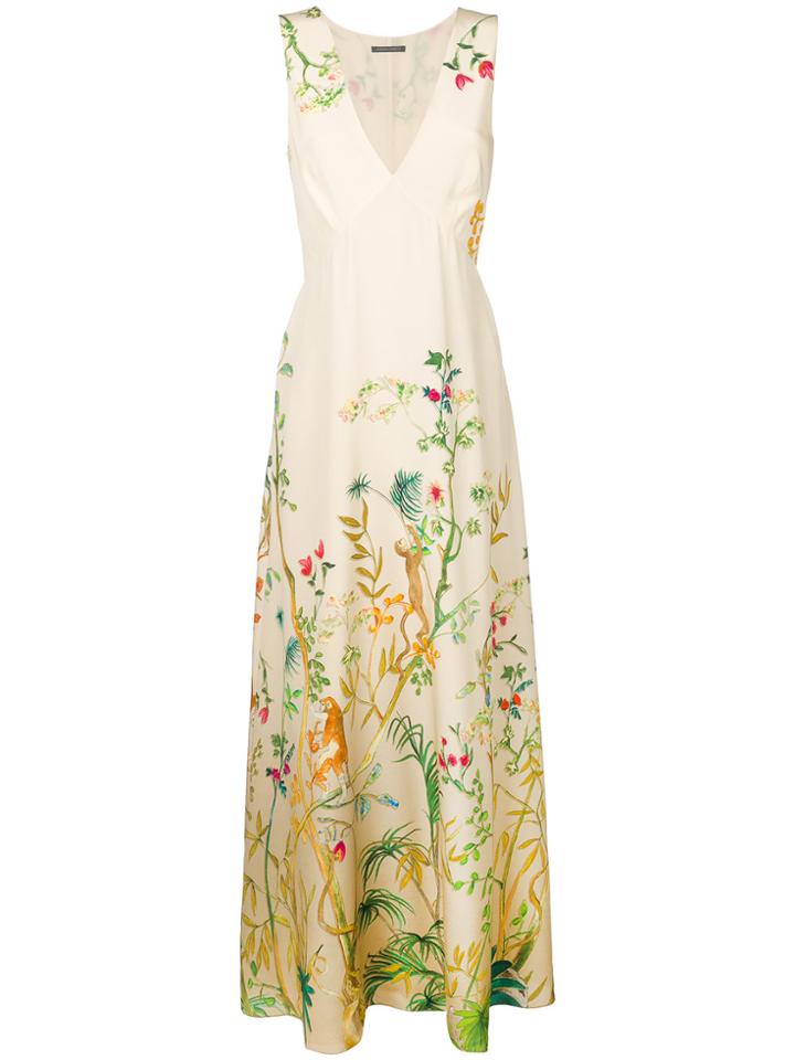 Alberta Ferretti Floral Print Maxi Dress - Nude & Neutrals