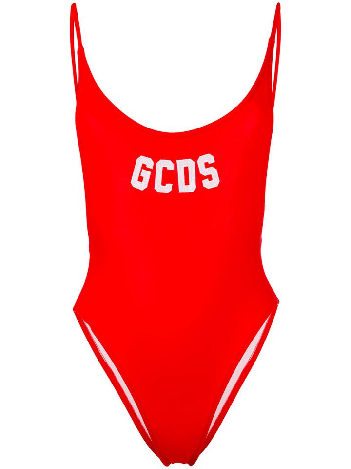 Gcds - Logo Scoop Back Swimsuit - Women - Polyamide/spandex/elastane - M, Red, Polyamide/spandex/elastane