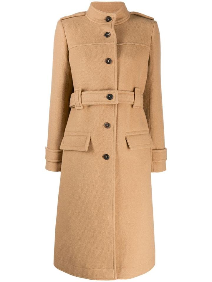 Chloé High Collar Single Breasted Coat - Neutrals