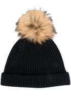 N.peal Cashmere Ribbed Beanie, Women's, Blue, Cashmere/racoon Fur