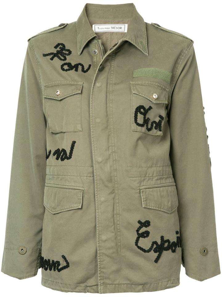 Tu Es Mon Trésor Ribbon Message Field Jacket - Green