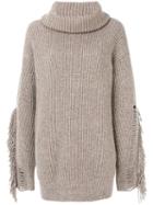 Stella Mccartney - Fringe Sleeve Sweater - Women - Cashmere/wool - 38, Nude/neutrals, Cashmere/wool