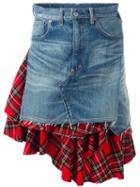Junya Watanabe Comme Des Garçons Plaid Inset Denim Skirt, Women's, Size: Small, Blue, Cotton/nylon/cupro/wool