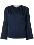 Trina Turk V-neck Blouse, Women's, Size: Large, Blue, Silk/spandex/elastane