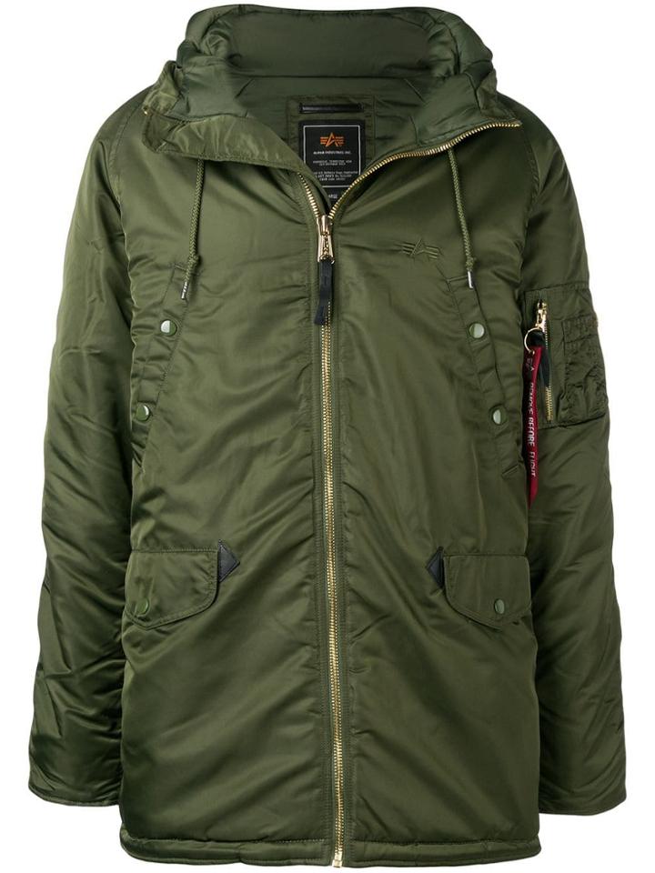 Alpha Industries Front Zip Hooded Coat - Green