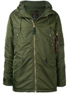Alpha Industries Front Zip Hooded Coat - Green