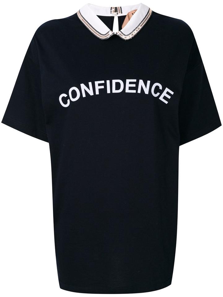 No21 - Confidence Print T-shirt - Women - Silk/cotton/acetate - 42, Blue, Silk/cotton/acetate