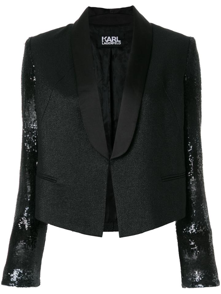 Karl Lagerfeld Cropped Tuxedo Blazer - Black