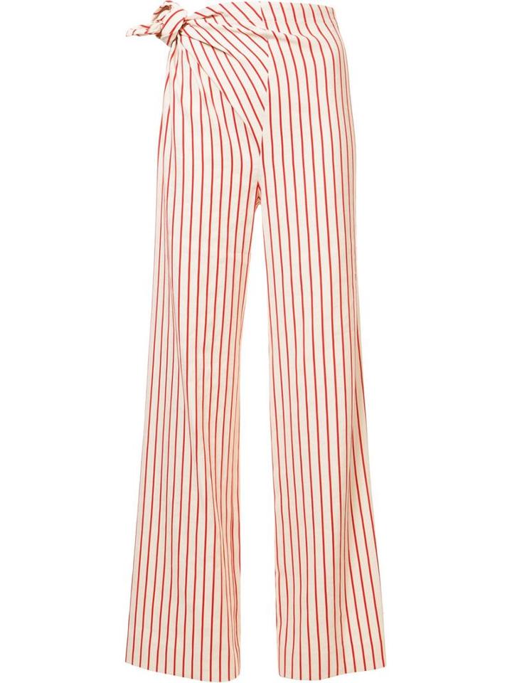Rosie Assoulin Side Knot Striped Trousers, Women's, Size: 6, White, Linen/flax/cotton