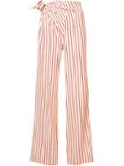 Rosie Assoulin Side Knot Striped Trousers, Women's, Size: 6, White, Linen/flax/cotton