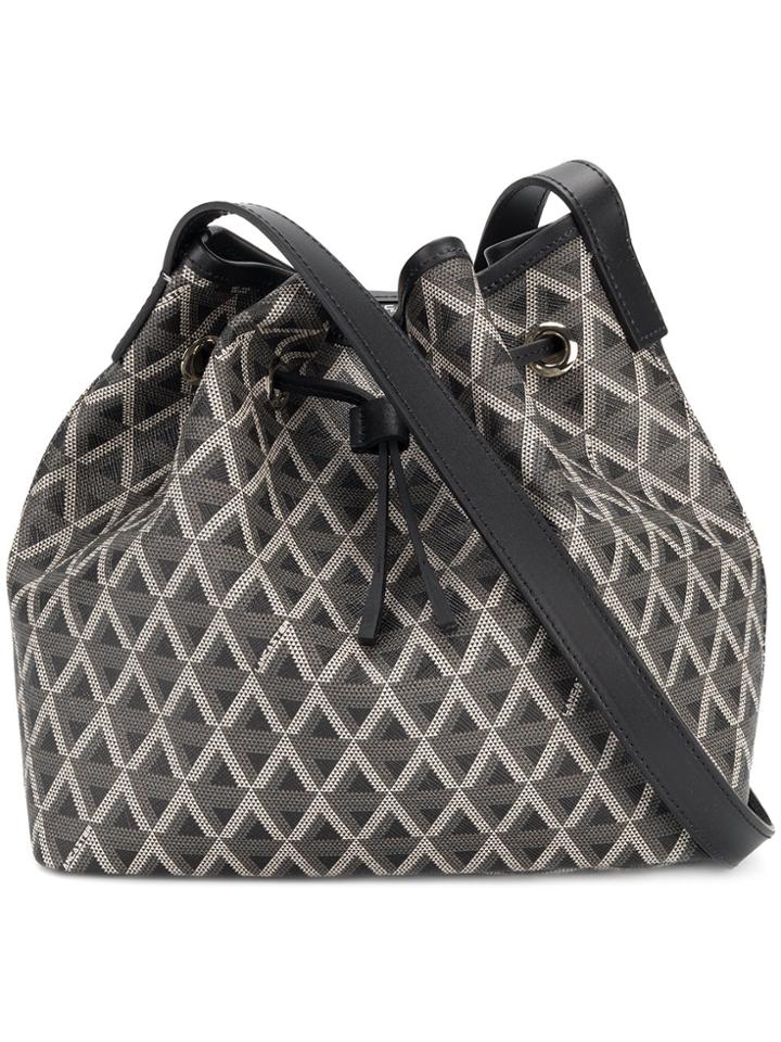 Lancaster Geometric Pattern Drawstring Shoulder Bag - Black