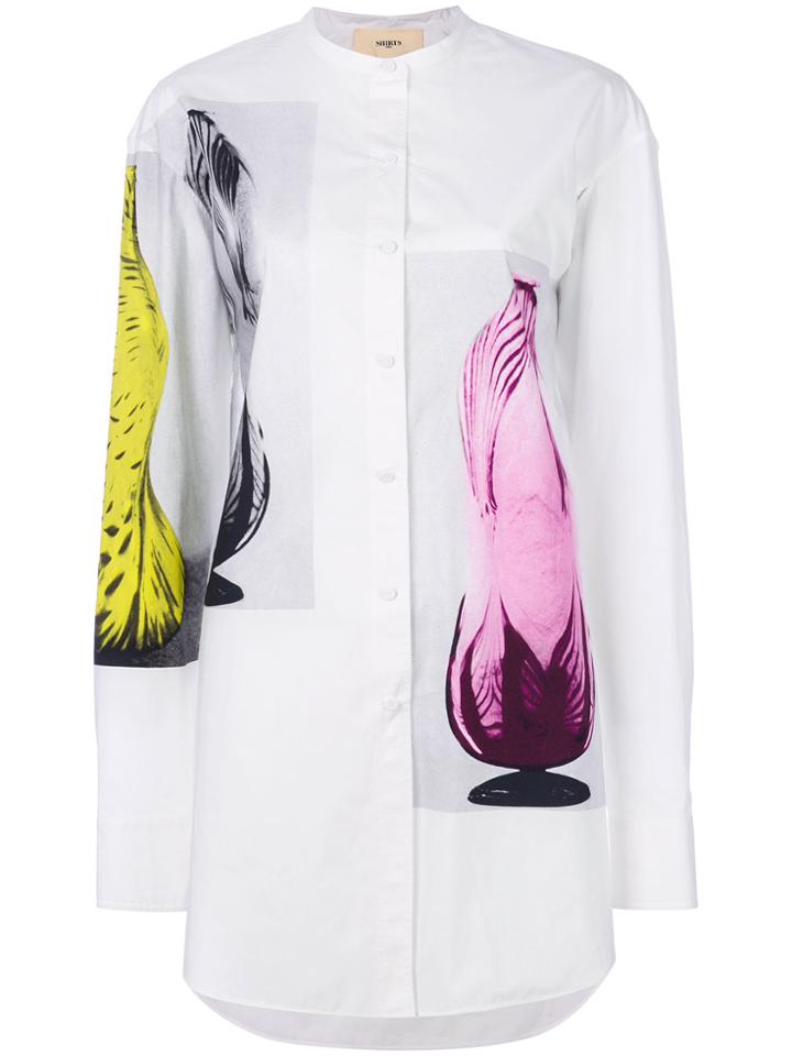 Ports 1961 Abstract Print Mandarin Collar Shirt - White