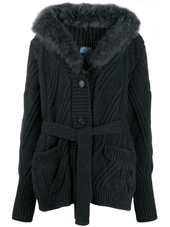 Prada Cashmere Belted Knitted Cardigan - Black