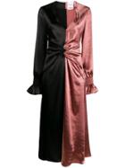 Black Coral Metallic-effect Color-block Gathered Dress