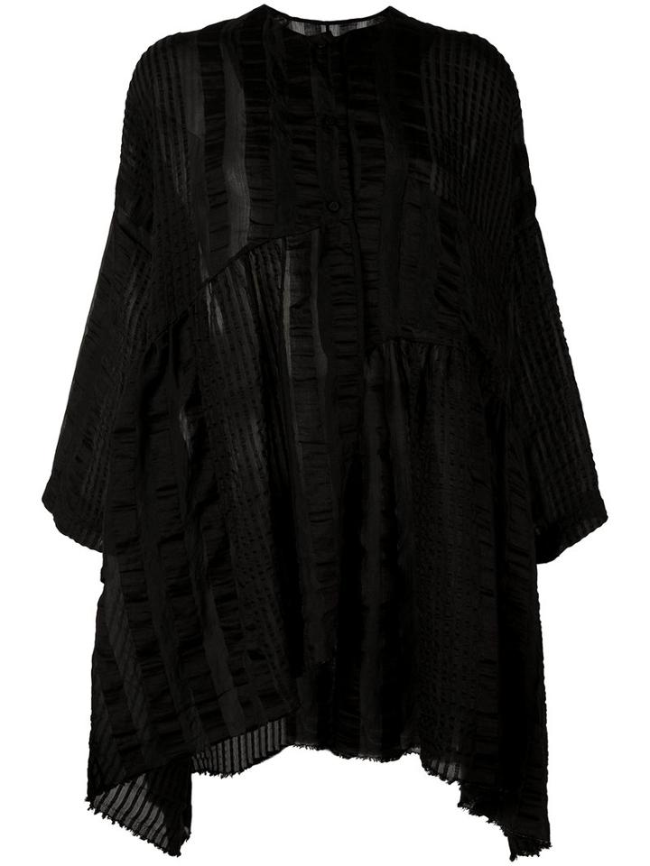 Uma Wang - Striped Collarless Tunic - Women - Silk/linen/flax/polyamide - M, Black, Silk/linen/flax/polyamide