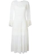 Saint Laurent Broderie Anglaise Long Dress, Women's, Size: 40, White, Silk/viscose/cotton