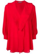 Alexander Mcqueen Pleated V-neck Blouse - Red