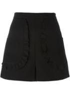 Red Valentino Ruffled Pocket Shorts, Women's, Size: 44, Black, Polyester/spandex/elastane/viscose/polyester