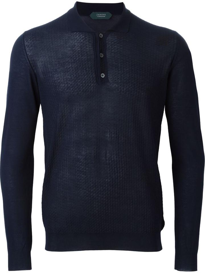 Zanone Longsleeved Polo Shirt, Men's, Size: 46, Blue, Cotton