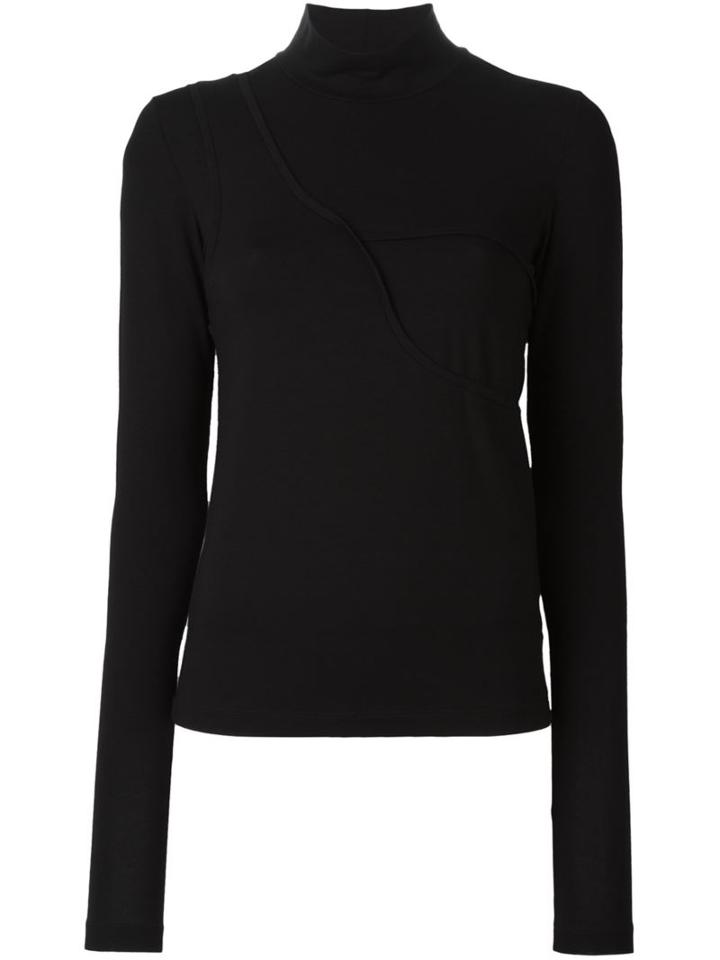 Mm6 Maison Margiela Chest Detailing Knitted Blouse, Women's, Size: S, Black, Viscose/spandex/elastane