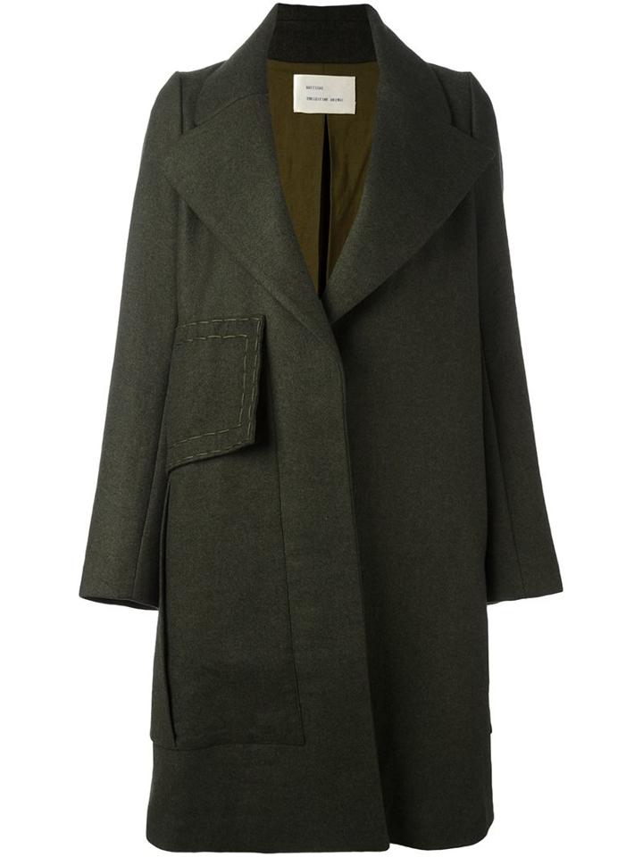 Quetsche Oversized Lapel Coat, Women's, Size: 34, Green, Linen/flax/cashmere