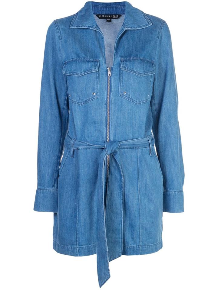 Veronica Beard Belted Denim Romper - Blue