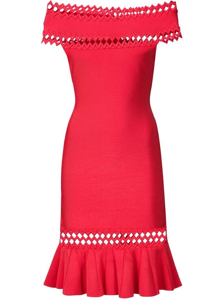 Hervé Léger Fitted Off-shoulder Dress