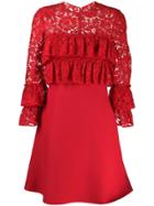 Valentino Lace Detailed Ruffle Dress - Red
