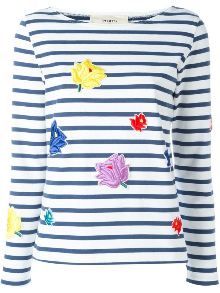 Ports 1961 Striped Floral Patch Sweatshirt