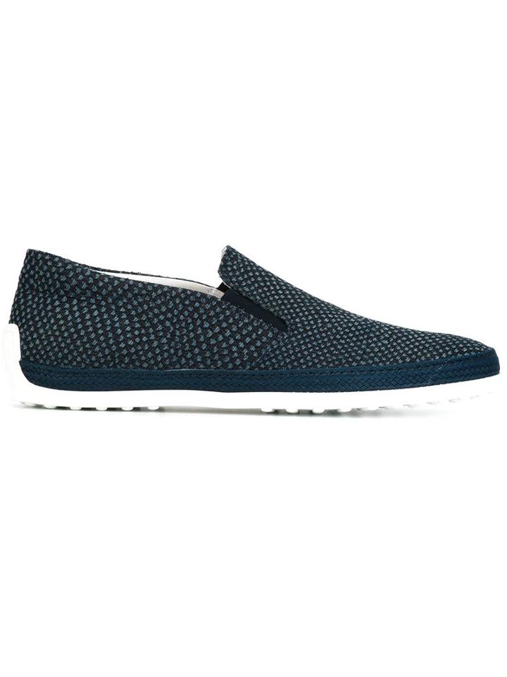 Tod S Denim Slip-on Sneakers, Men's, Size: 8.5, Blue, Polyester/leather/rubber