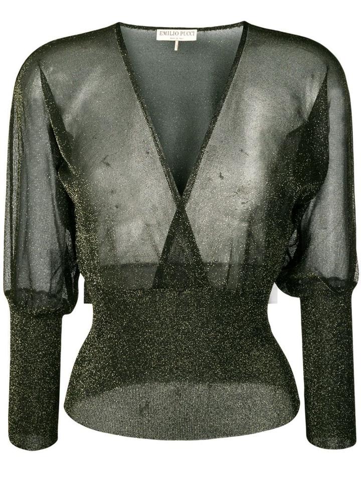 Emilio Pucci Metallic Semi-sheer Wrap Front Top - Black