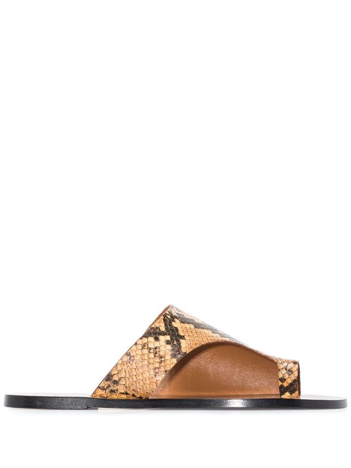 Atp Atelier Rosa Snake Print Thong Sandals - Brown