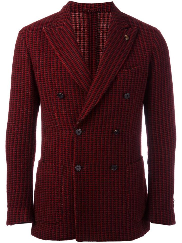 Gabriele Pasini Ribbed Double Breasted Blazer, Men's, Size: 48, Red, Cotton/polyester/wool