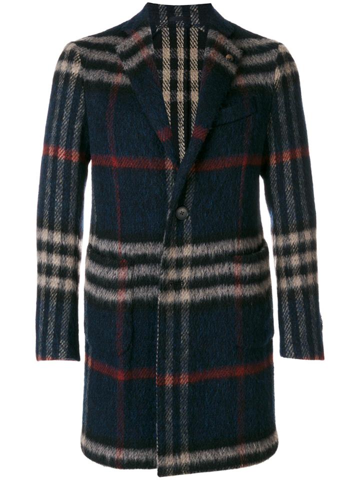 Gabriele Pasini Checked Coat - Blue