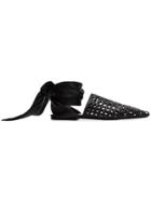 Jil Sander Flat Woven Leather Ankle Tie Pumps - Black